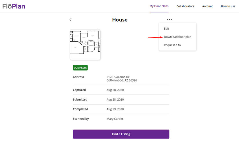 Web app floor plan detail view menu5