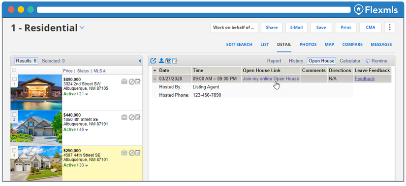View Open House link